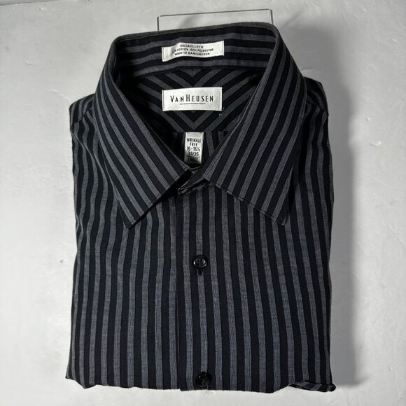 Van Heusen Other - Van Heusen Mens Black & Gray Pinstripe Broadcloth Button-Up Shirt L Academia